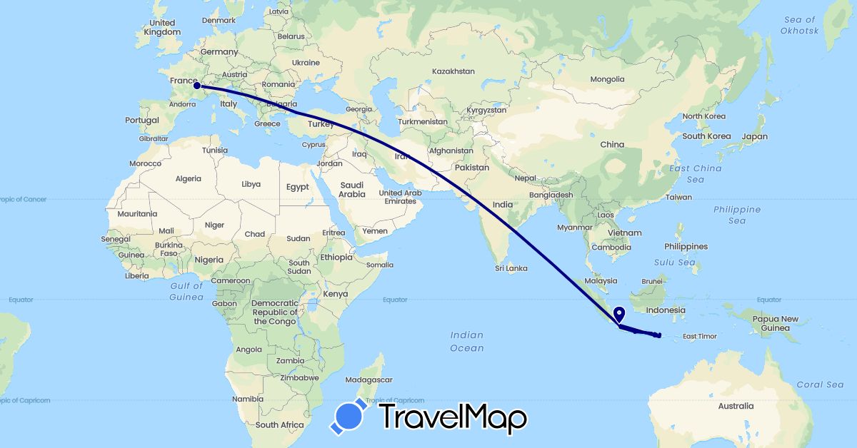 TravelMap itinerary: driving in France, Indonesia, Turkey (Asia, Europe)